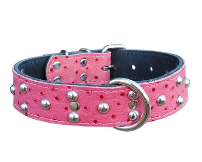  
studded leather dog collar pink ostrich