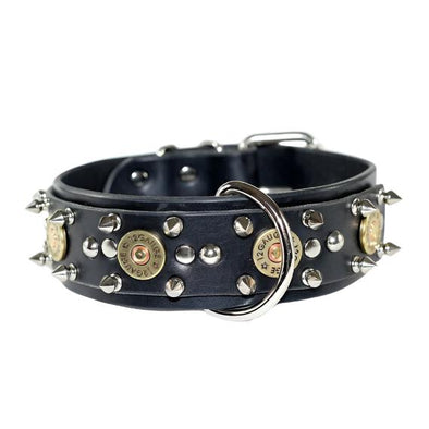 Dual Layer Black Spiked Leather Dog Collar