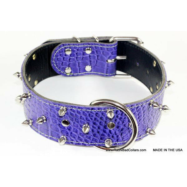 Purple Leather Spiked Dog Collar - Embossed Spiked Purple Collar – Rad ...